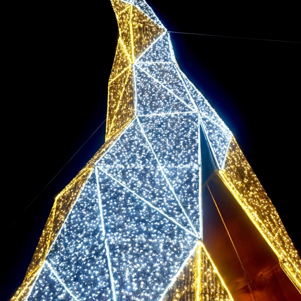 Pinheiros geométrico, visitável em tons de luz branco e branco quente 